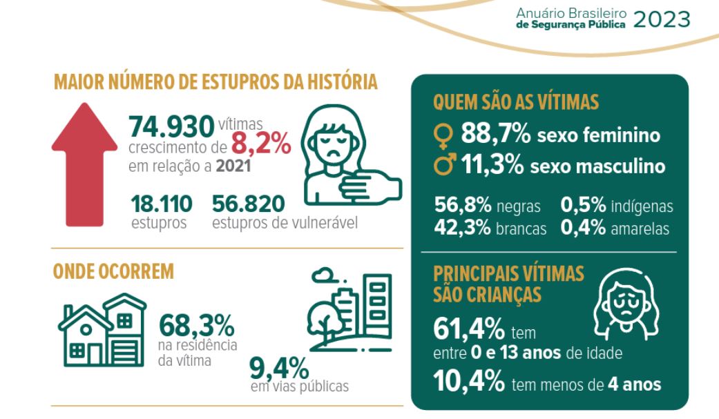 Número de estupros no Brasil em 2022 é o maior registrado até agora